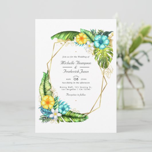 Geometric Aloha Tropical Summer QR Code Wedding Einladung (Stehend Vorderseite)