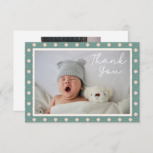 Geometric Art Aquamarin Two Foto Baby Shooting Mes Dankeskarte (Vorne/Hinten)