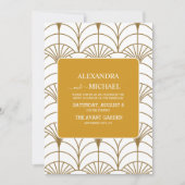 Geometric Art Deco Gold White Gatsby Wedding Einladung (Vorderseite)
