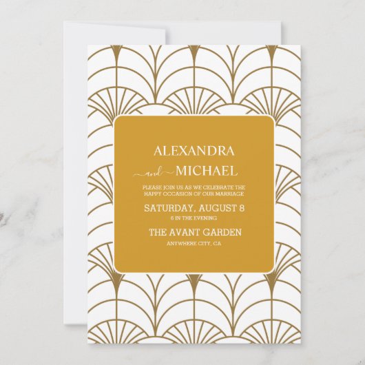 Geometric Art Deco Gold White Gatsby Wedding Einladung (Vorderseite)
