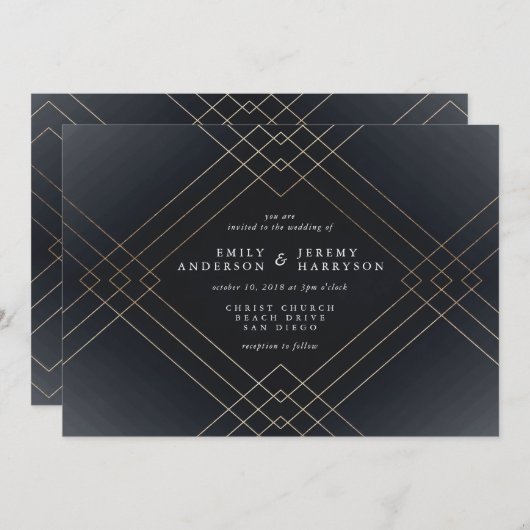 Geometric Art Deco Great Gatsby Wedding Einladung (Vorne/Hinten)