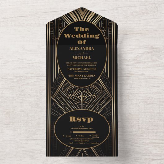 Geometric Art Deco Wedding All In One Einladung (Innen Boden)