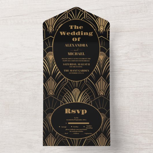 Geometric Art Deco Wedding All In One Einladung (Innen Boden)