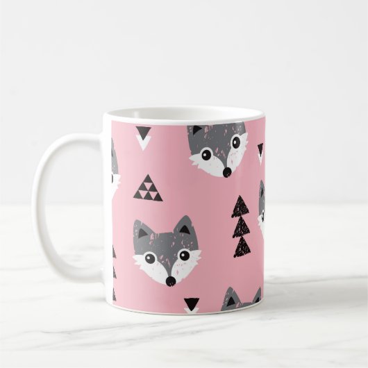 Geometric Baby Fox Woodland Pattern Kaffeetasse (Links)