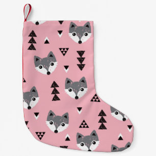 Geometric Baby Fox Woodland Pattern Kleiner Weihnachtsstrumpf