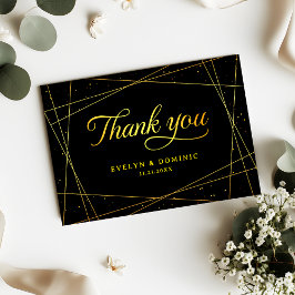 Geometric Black and Gold Elegant Wedding Dankeskarte