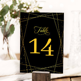 Geometric Black and Gold Stylish Wedding Tischnummer