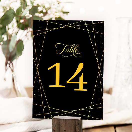 Geometric Black and Gold Stylish Wedding Tischnummer