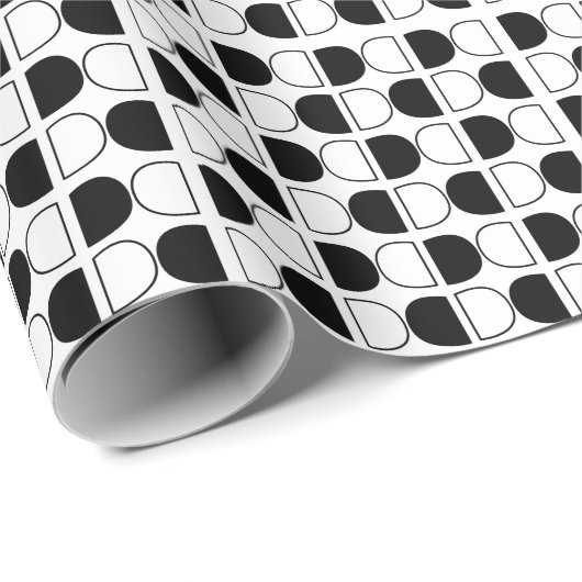 Geometric Black and White Half Circle Geschenkpapier (Rolleneckpunkt)