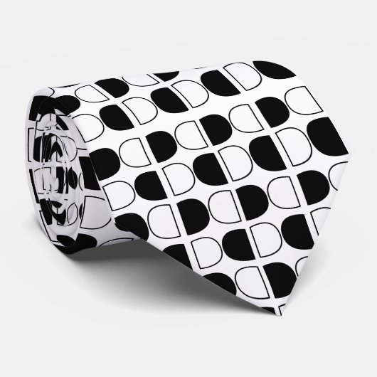 Geometric Black and White Half Circle Krawatte (Gerollt)