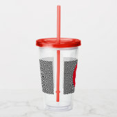 Geometric Black and White Pattern Red Monogram Acryltrinkbecher (Rechts)