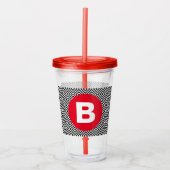 Geometric Black and White Pattern Red Monogram Acryltrinkbecher (Vorderseite)