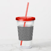 Geometric Black and White Pattern Red Monogram Acryltrinkbecher (Rückseite)