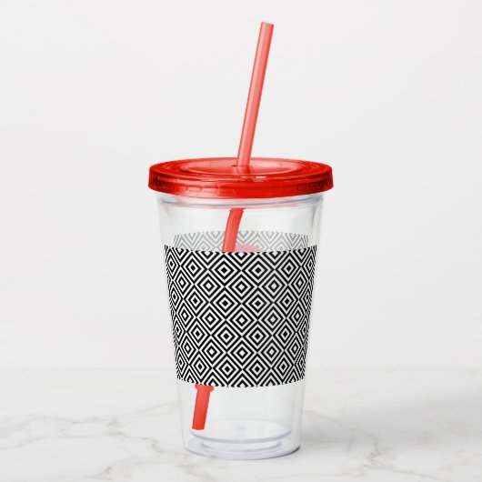 Geometric Black and White Pattern Red Monogram Acryltrinkbecher (Rückseite)