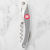 Geometric Black and White Pattern Red Monogram Kellnermesser (Vorderseite)
