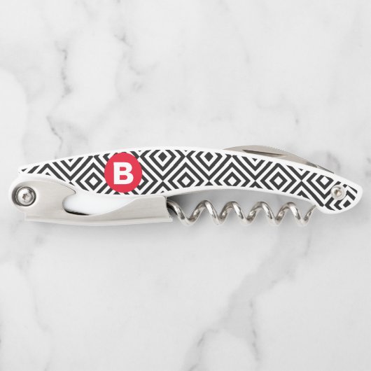 Geometric Black and White Pattern Red Monogram Kellnermesser (Vorderseite)
