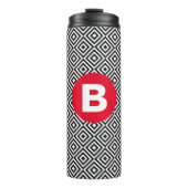 Geometric Black and White Pattern Red Monogram Thermosbecher (Vorderseite)