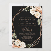 Geometric Black Formal Royal Floral Wedding Einladung (Vorderseite)