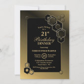 Geometric Black Gold 21. Geburtstag Party Einladung (Vorderseite)