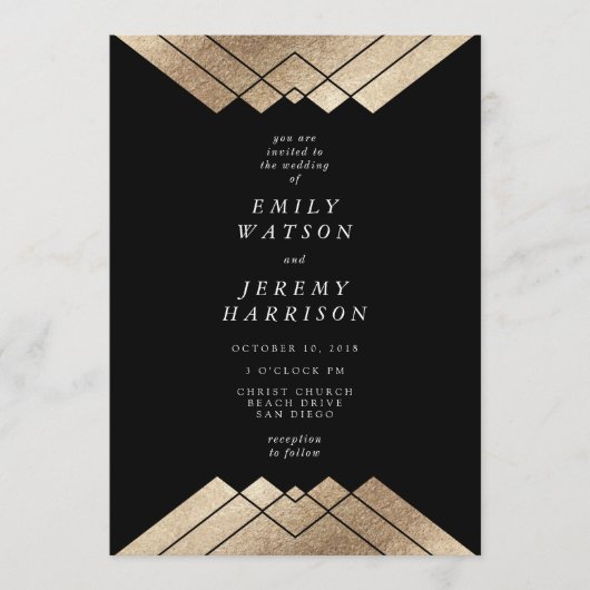 Geometric Black Gold Gatsby Hochzeitseinladung Einladung (Vorderseite)
