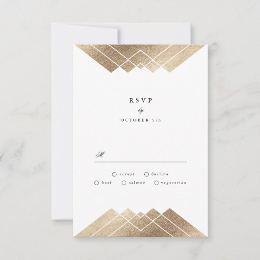 Geometric Black Gold Gatsby Wedding RSVP (Vorderseite)