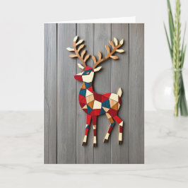 Geometric Block Wooden Reindeer Christmas Card Feiertagskarte