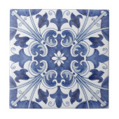 Geometric Blue and White Lisbon Ceramic Tile Art Fliese (Vorderseite)