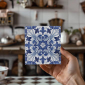 Geometric Blue and White Lisbon Ceramic Tile Art Fliese