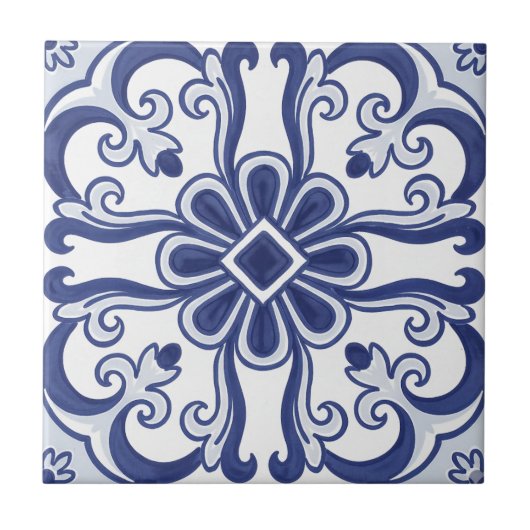 Geometric Blue and White Lisbon Tile Art Coaster Fliese (Vorderseite)