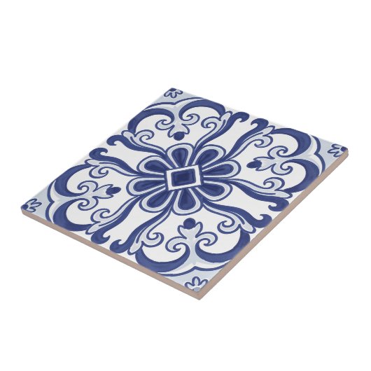Geometric Blue and White Lisbon Tile Art Coaster Fliese (Seite)