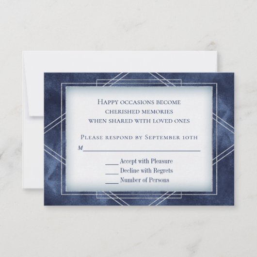 Geometric Blue Art Deco | Moderne Frame Response Einladung (Vorderseite)