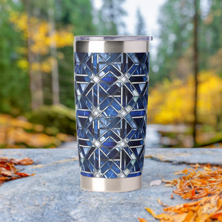 Geometric Blue Art Deco Thermobecher