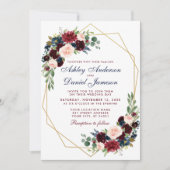 Geometric Blue Burgundy Floral Wedding Einladung (Vorderseite)
