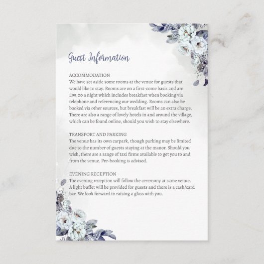 Geometric Blue Florals Guest Info Card Begleitkarte (Vorderseite)