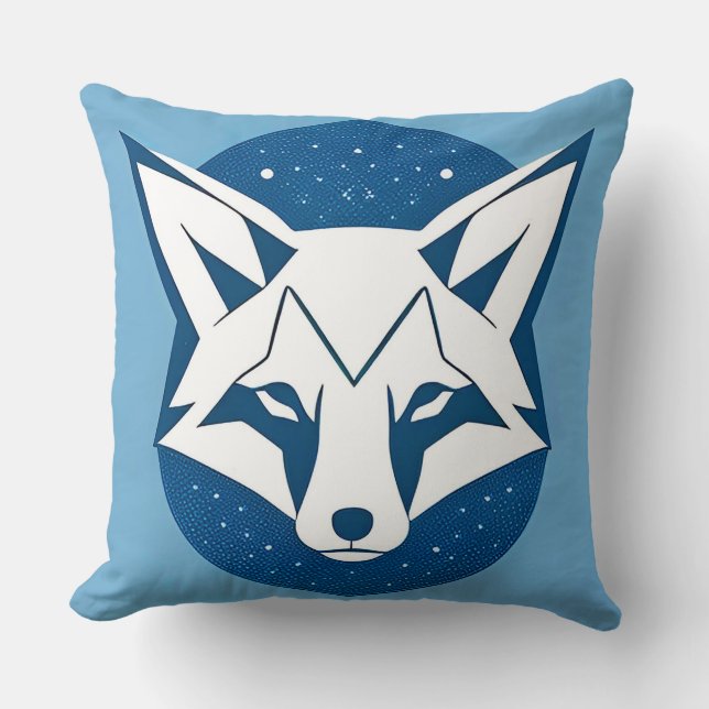 Geometric Blue Fox Illustration Kissen (Vorderseite)