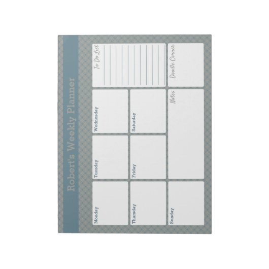 Geometric Blue & Gray Custom Weekly Planer Notizblock (Rotiert)