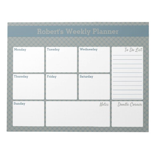 Geometric Blue & Gray Custom Weekly Planer Notizblock (Vorderseite)