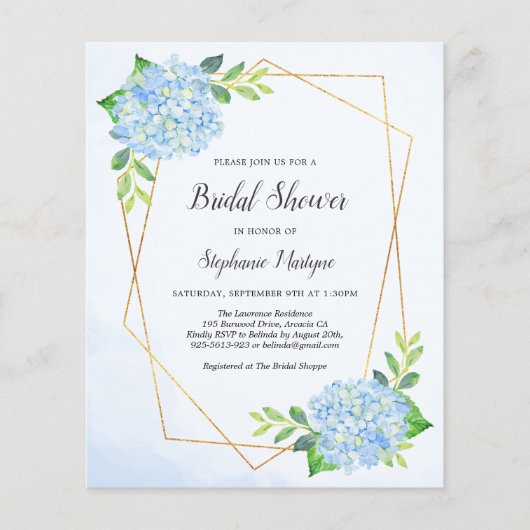 Geometric Blue Hydrangea Budget Brautparty (Vorderseite)