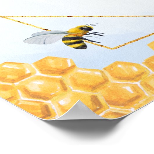 Geometric Blue Hydrangea Honey Bee Brautparty Poster (Ecke)