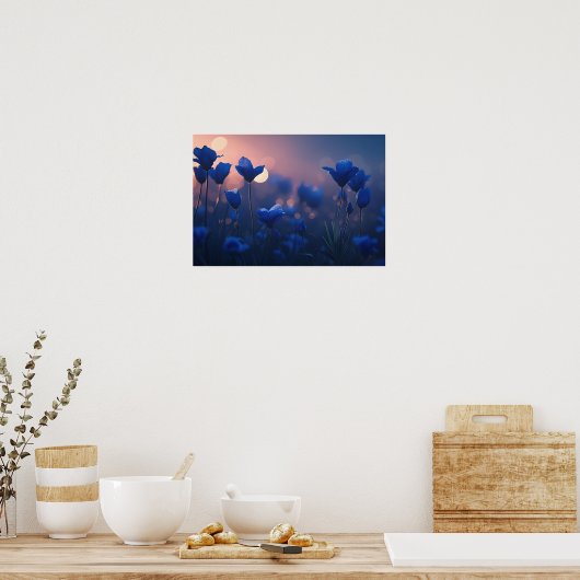 Geometric Blue Mountains bei Sunset Poster (Küche)