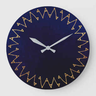 Geometric Blue Navy Velvet Contemporary Große Wanduhr