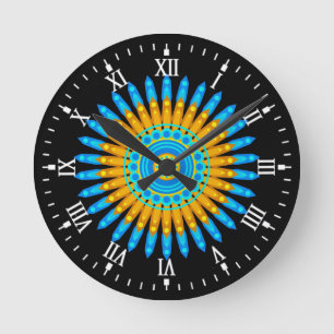 Geometric Blue Orange Mandala Design-68567 Runde Wanduhr