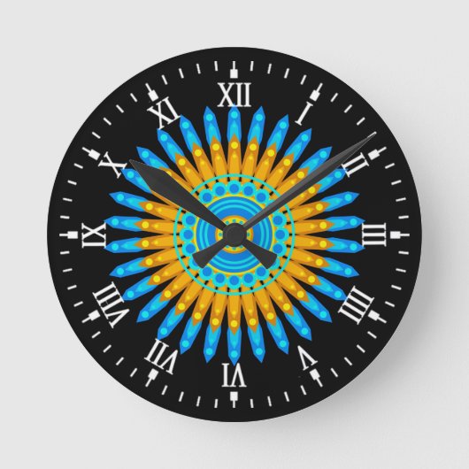 Geometric Blue Orange Mandala Design-68567 Runde Wanduhr (Vorderseite)