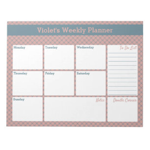 Geometric Blue & Pink Custom Weekly Planer Notizblock