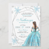 Geometric Blue Winter Snowflake Quinceanera Einladung (Vorderseite)