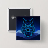 Geometric Blue Wolf Button (Vorne & Hinten)