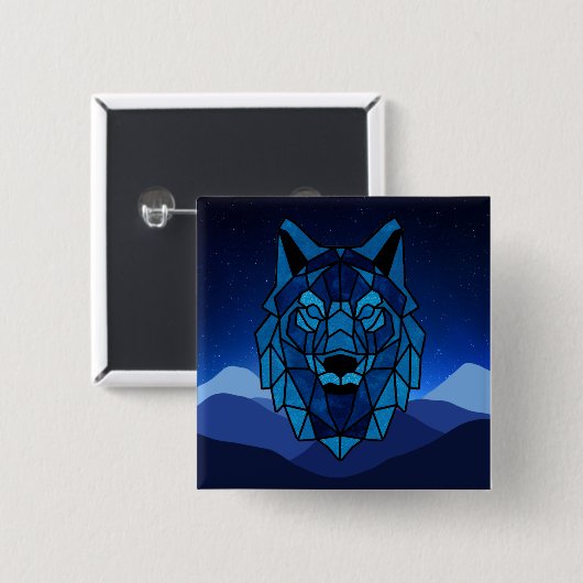Geometric Blue Wolf Button (Vorne & Hinten)