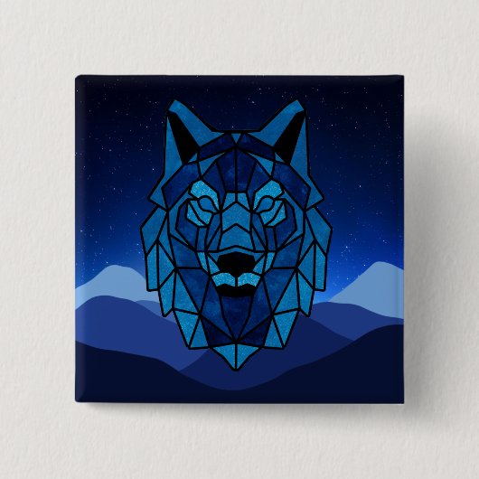 Geometric Blue Wolf Button (Vorderseite)