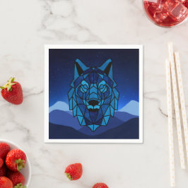 Geometric Blue Wolf Serviette