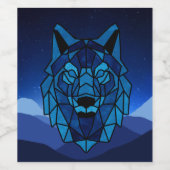Geometric Blue Wolf Weinetikett (Einzelnes Label)